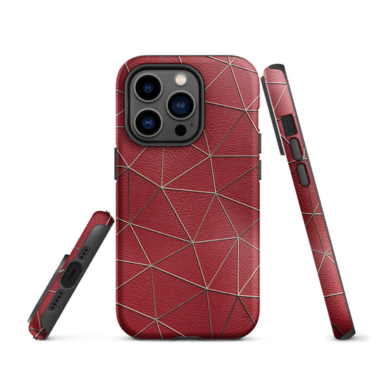 Golden Polygon Red Leather iPhone Case Hardshell 3D Wrap Thermal CREATIVETECH