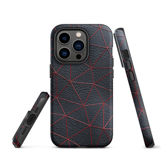 Red Polygon Black Leather iPhone Case Hardshell 3D Wrap Thermal CREATIVETECH