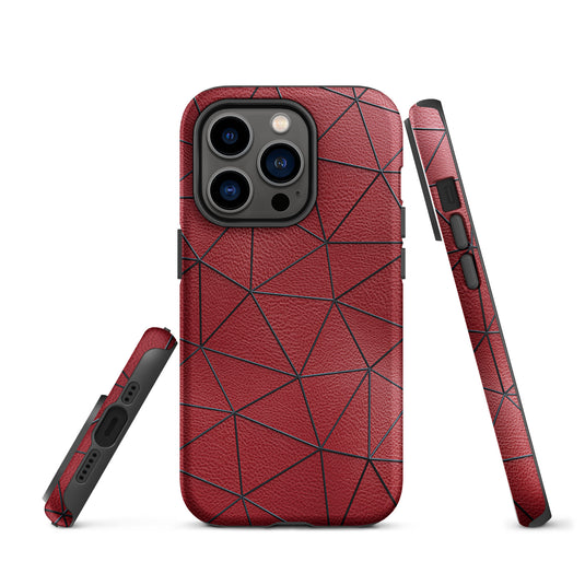 Black Polygon Red Leather iPhone Case Hardshell 3D Wrap Thermal CREATIVETECH