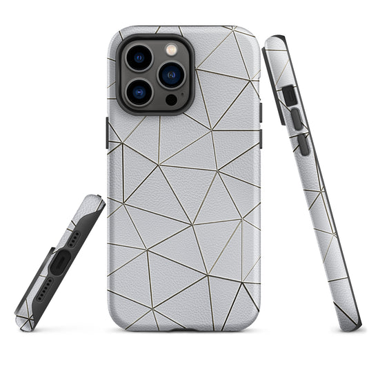 Golden Polygon White Leather iPhone Case Hardshell 3D Wrap Thermal CREATIVETECH