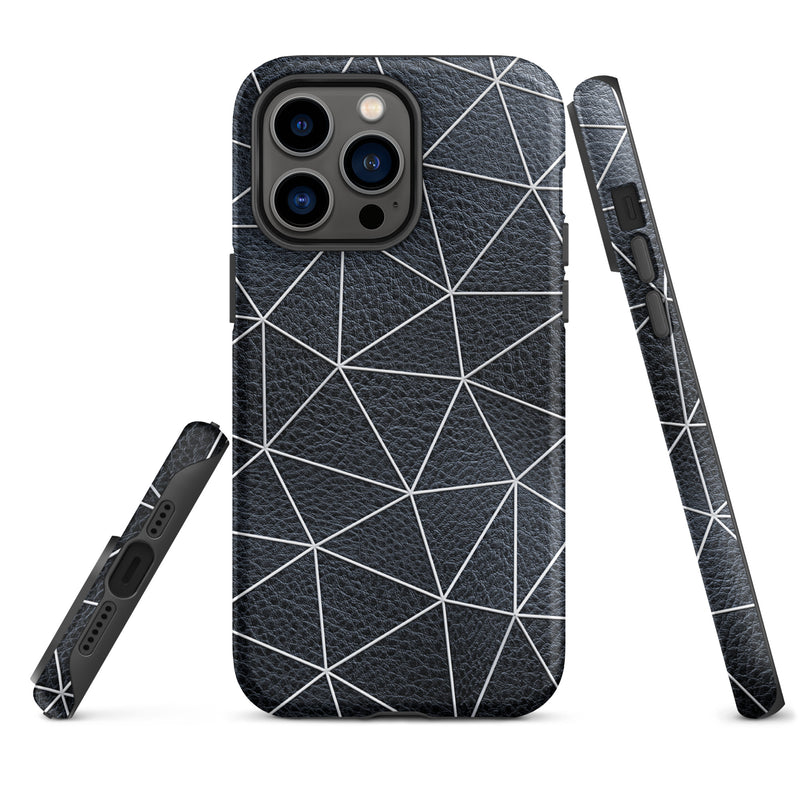 Load image into Gallery viewer, Polygon White Black Leather iPhone Case Hardshell 3D Wrap Thermal CREATIVETECH