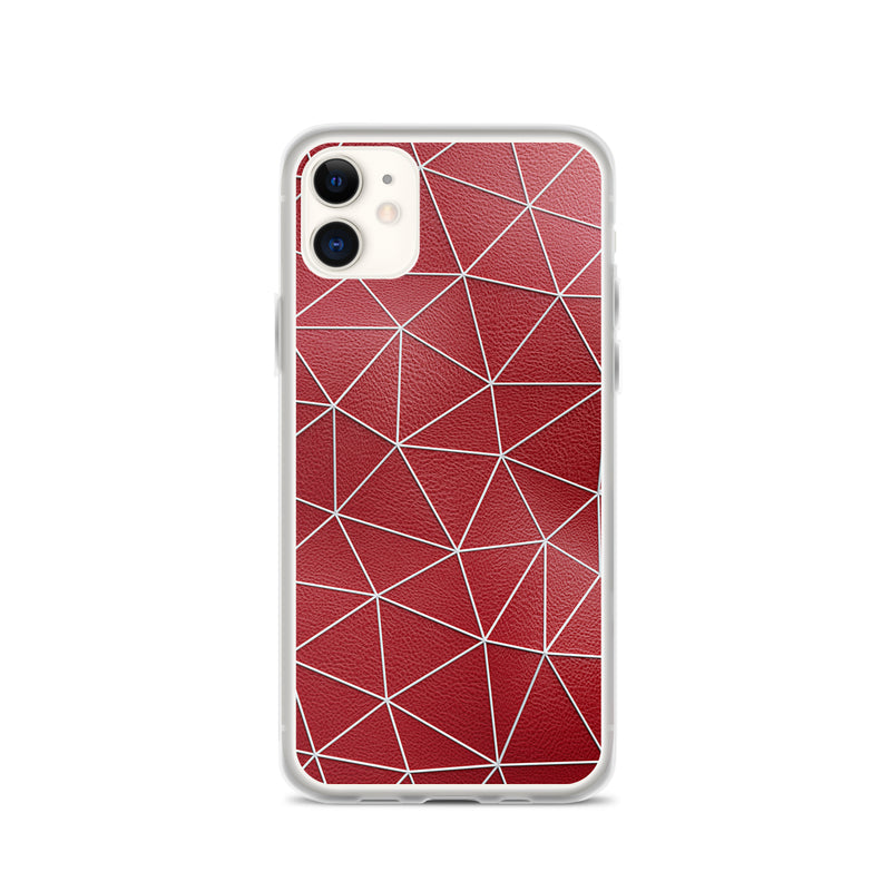 Load image into Gallery viewer, White Polygon Red Leather iPhone Clear Thin Case CREATIVETECH
