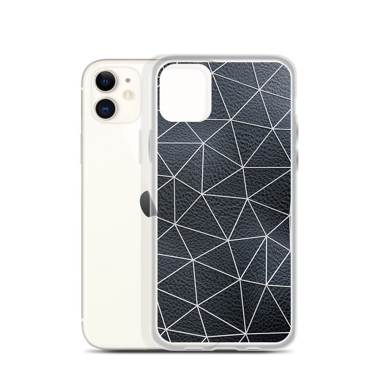 Load image into Gallery viewer, White Polygon Black Leather iPhone Clear Thin Case CREATIVETECH
