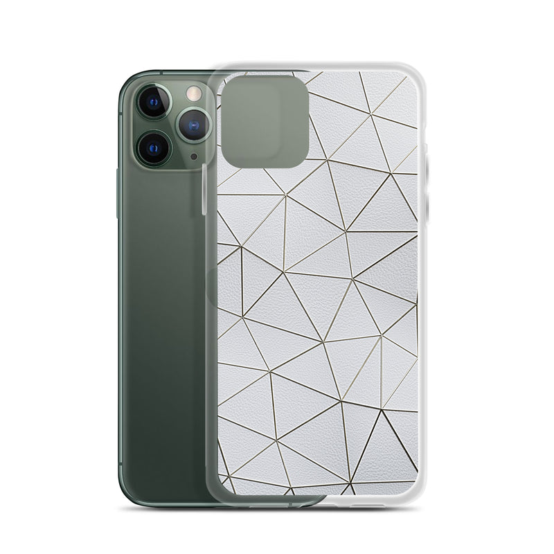Load image into Gallery viewer, Gold Polygon White Leather iPhone Clear Thin Case CREATIVETECH
