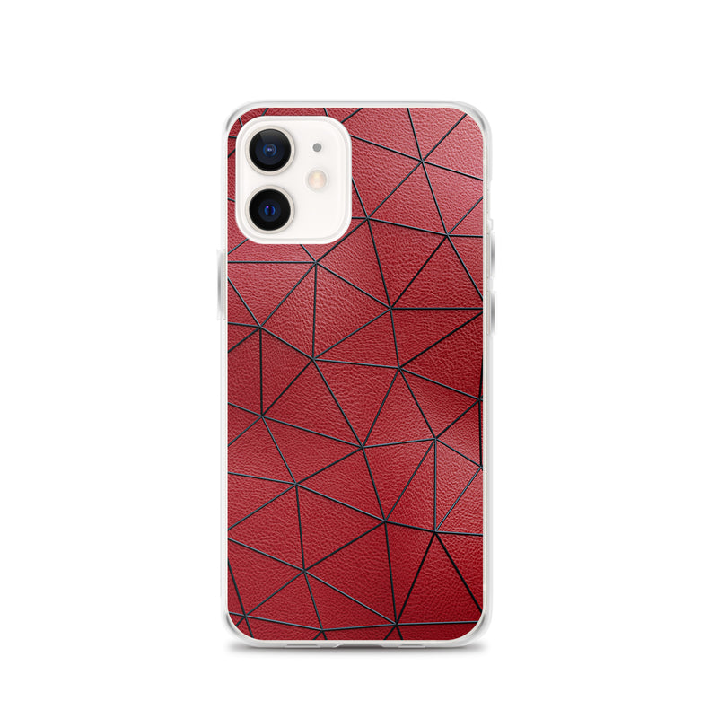 Load image into Gallery viewer, Black Polygon Red Leather iPhone Clear Thin Case CREATIVETECH

