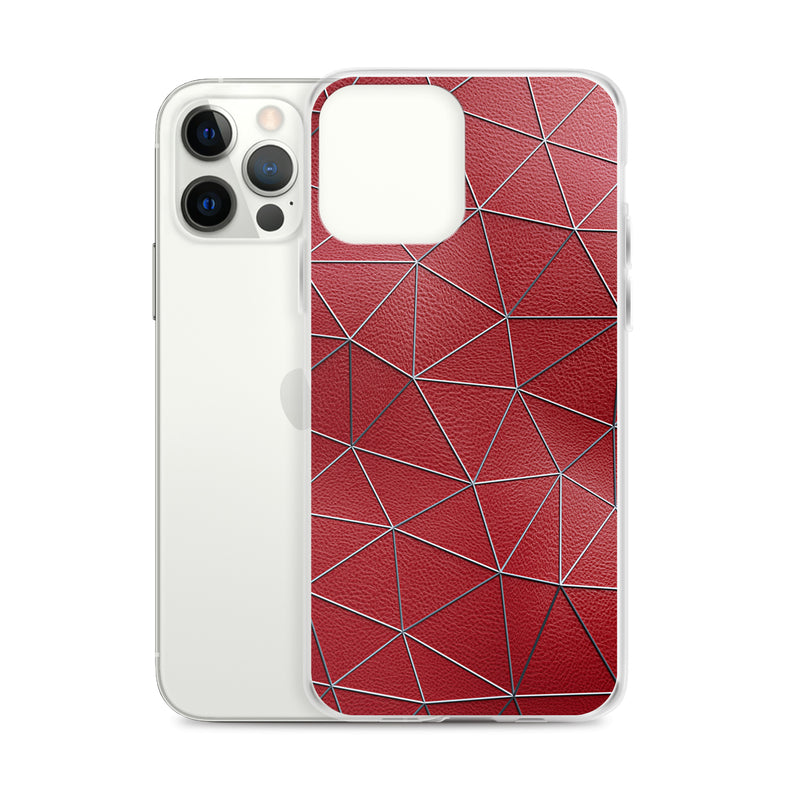 Load image into Gallery viewer, Silver Polygon Red Leather iPhone Clear Thin Case CREATIVETECH

