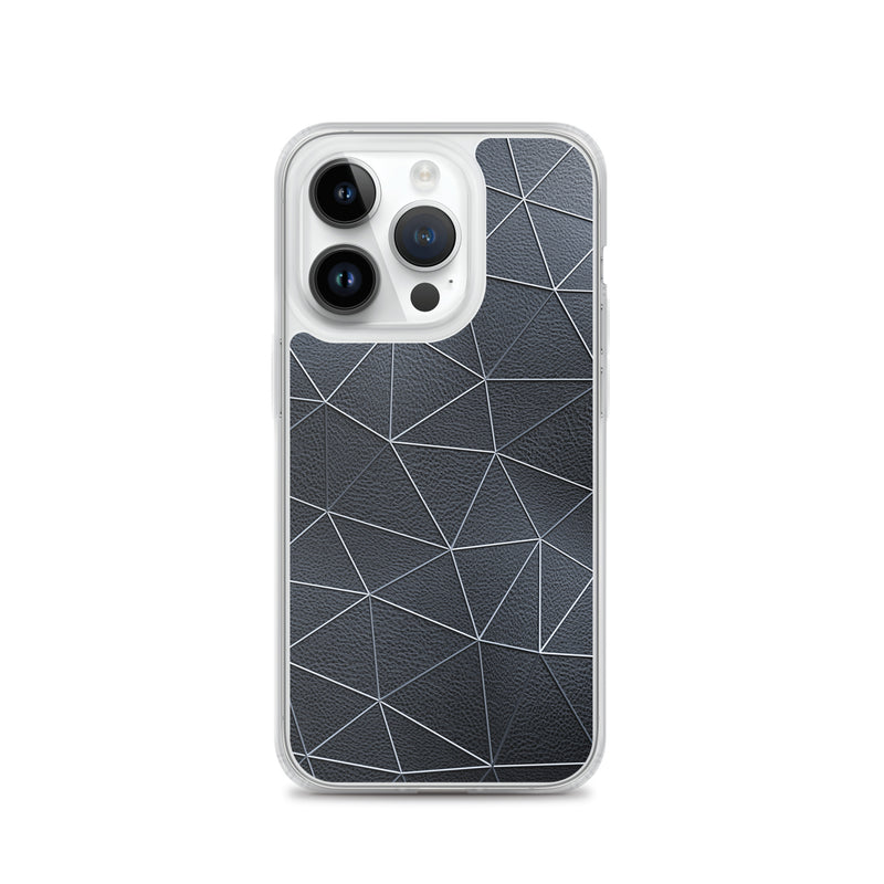 Load image into Gallery viewer, Silver Polygon Black Leather iPhone Clear Thin Case CREATIVETECH
