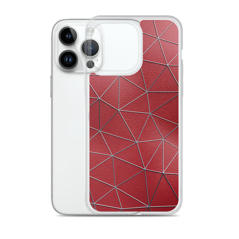 Load image into Gallery viewer, Silver Polygon Red Leather iPhone Clear Thin Case CREATIVETECH
