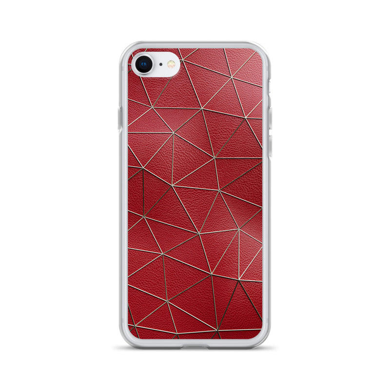 Load image into Gallery viewer, Golden Polygon Red Leather iPhone Clear Thin Case CREATIVETECH
