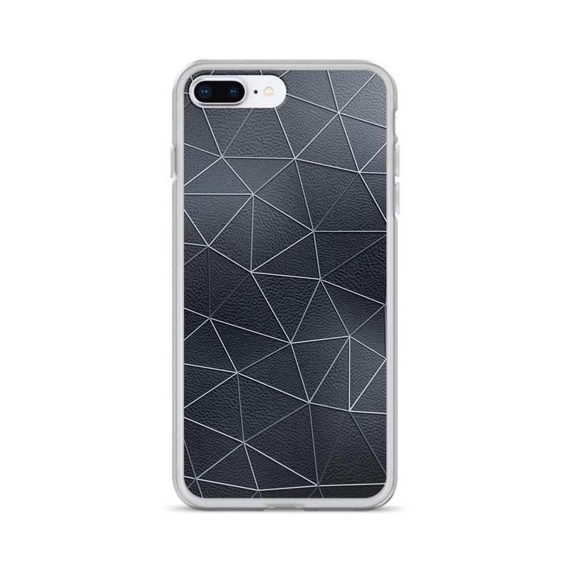Load image into Gallery viewer, Silver Polygon Black Leather iPhone Clear Thin Case CREATIVETECH
