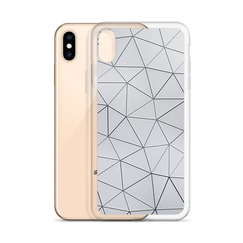 Load image into Gallery viewer, Silver Polygon White Leather iPhone Clear Thin Case CREATIVETECH
