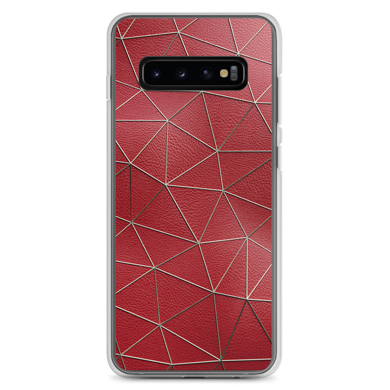 Load image into Gallery viewer, Golden Polygon Red Leather Samsung Clear Thin Case CREATIVETECH

