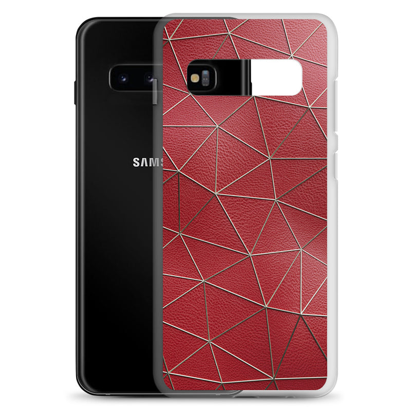 Load image into Gallery viewer, Golden Polygon Red Leather Samsung Clear Thin Case CREATIVETECH
