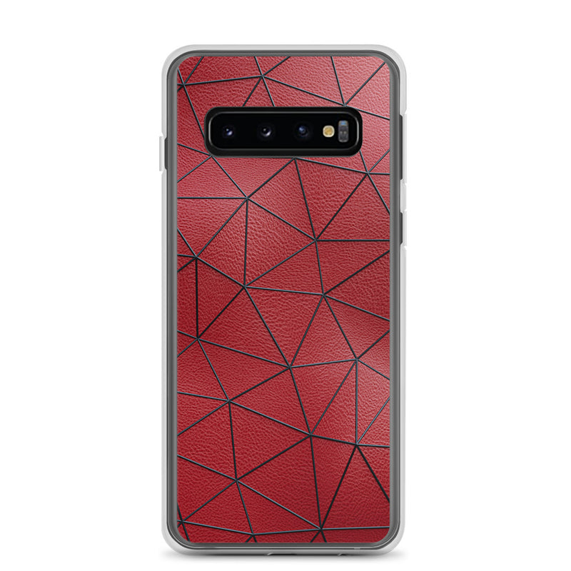 Load image into Gallery viewer, Black Polygon Red Leather Samsung Clear Thin Case CREATIVETECH
