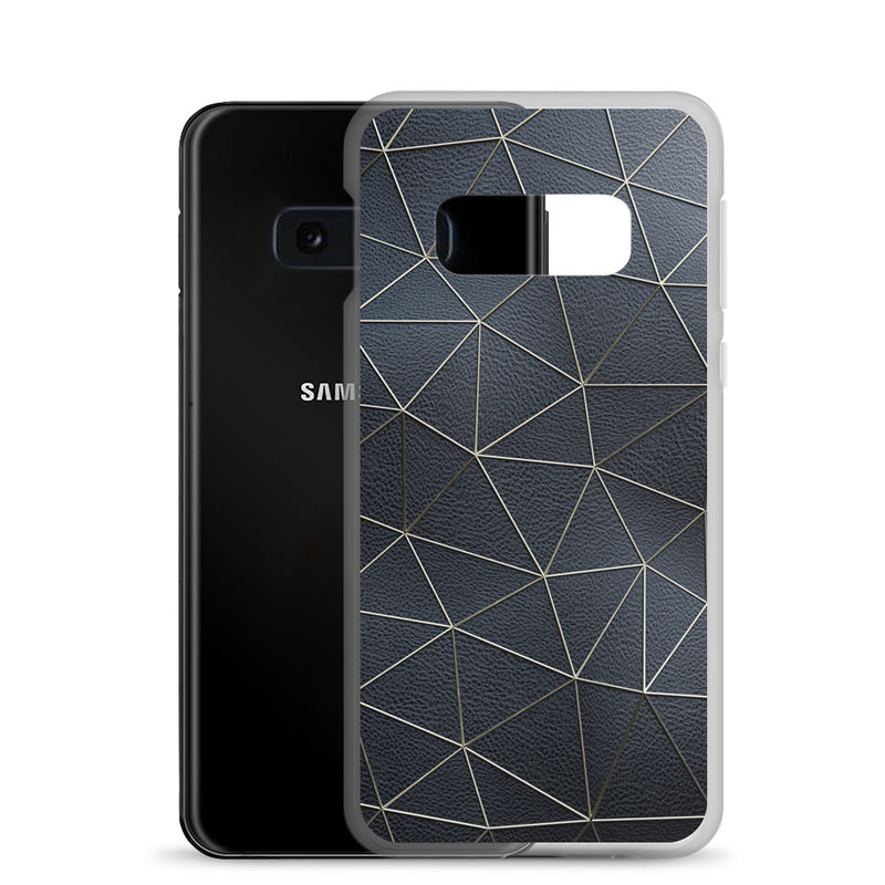 Load image into Gallery viewer, Golden Polygon Black Leather Samsung Clear Thin Case CREATIVETECH
