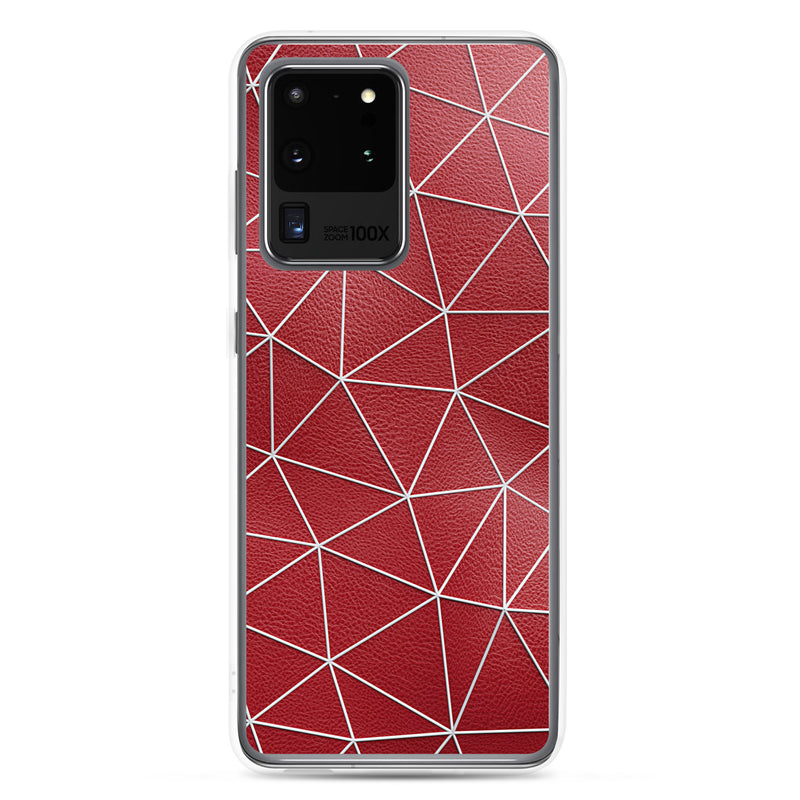 Load image into Gallery viewer, White Polygon Red Leather Samsung Clear Thin Case CREATIVETECH
