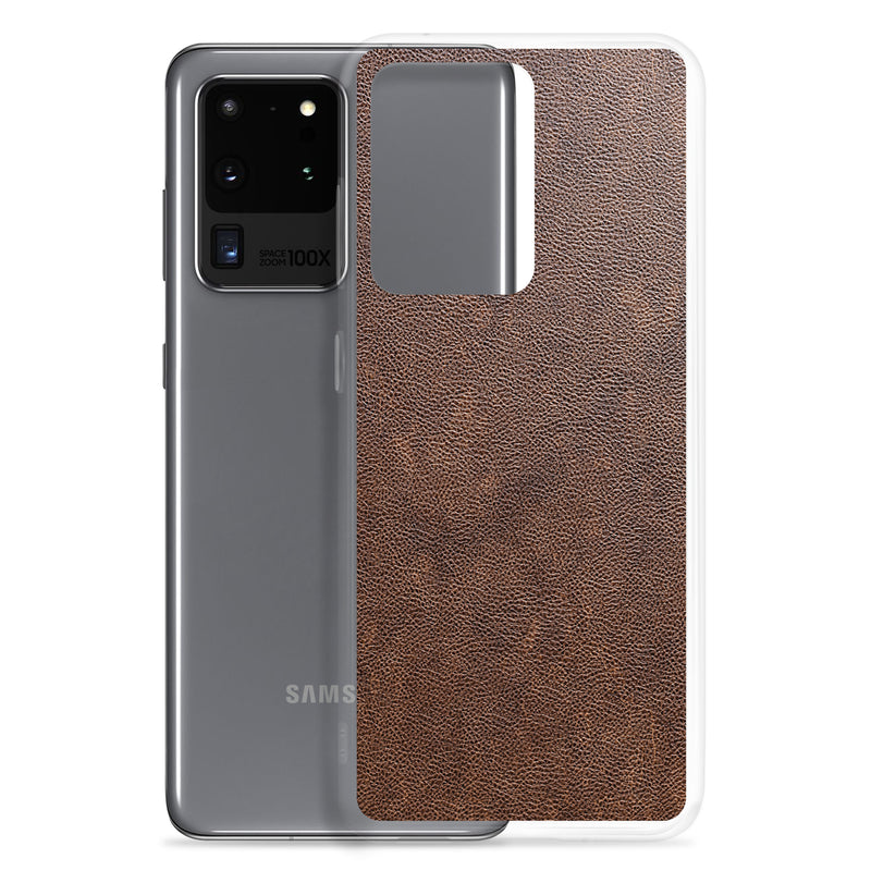 Load image into Gallery viewer, Light Brown Leather Samsung Clear Thin Case CREATIVETECH
