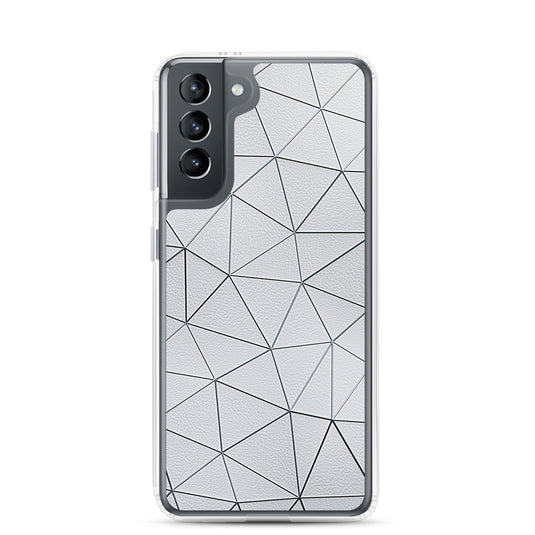 Silver Polygon White Leather Samsung Clear Thin Case CREATIVETECH