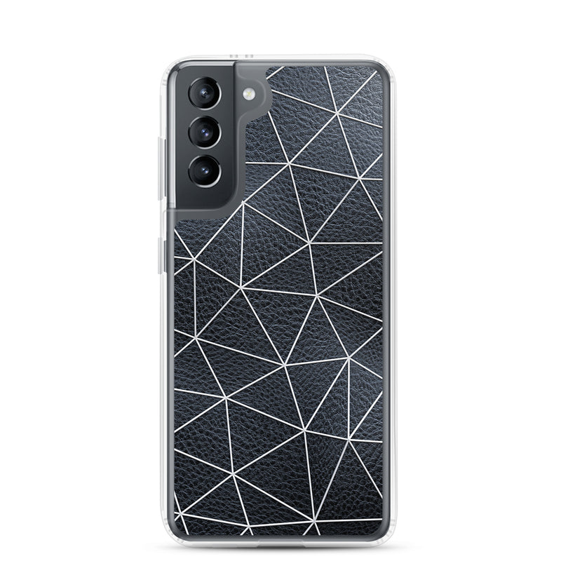 Load image into Gallery viewer, White Polygon Black Leather Samsung Clear Thin Case CREATIVETECH
