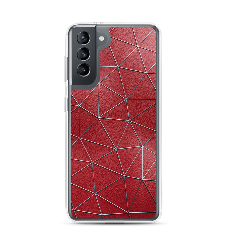 Load image into Gallery viewer, Silver Polygon Red Leather Samsung Clear Thin Case CREATIVETECH
