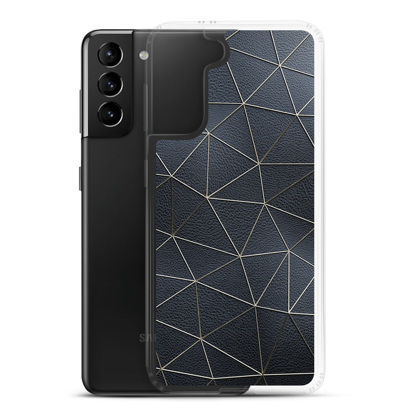 Load image into Gallery viewer, Golden Polygon Black Leather Samsung Clear Thin Case CREATIVETECH
