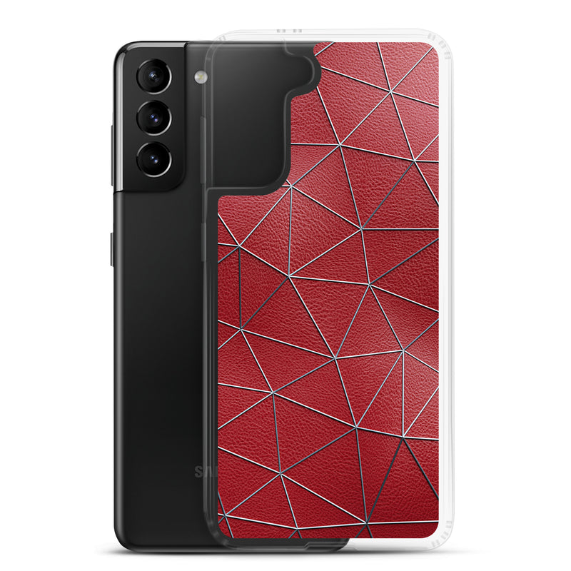 Load image into Gallery viewer, Silver Polygon Red Leather Samsung Clear Thin Case CREATIVETECH
