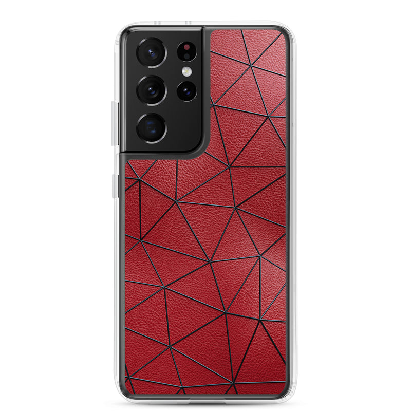 Load image into Gallery viewer, Black Polygon Red Leather Samsung Clear Thin Case CREATIVETECH

