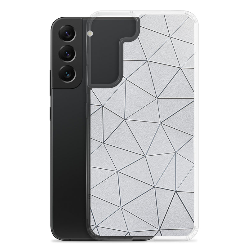 Load image into Gallery viewer, Silver Polygon White Leather Samsung Clear Thin Case CREATIVETECH
