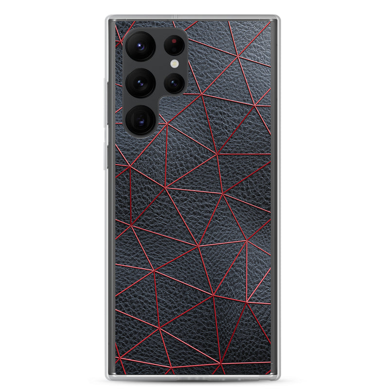 Load image into Gallery viewer, Red Polygon Black Leather Samsung Clear Thin Case CREATIVETECH
