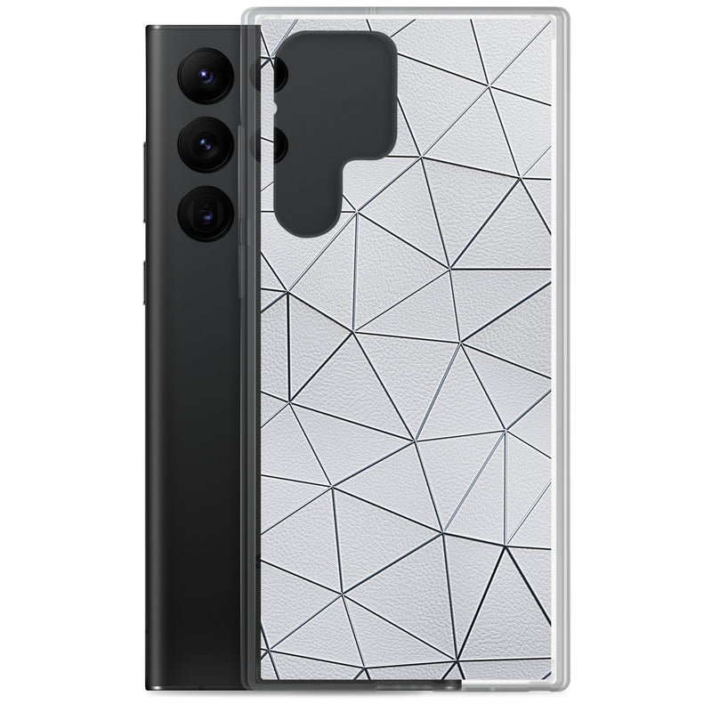 Load image into Gallery viewer, Silver Polygon White Leather Samsung Clear Thin Case CREATIVETECH
