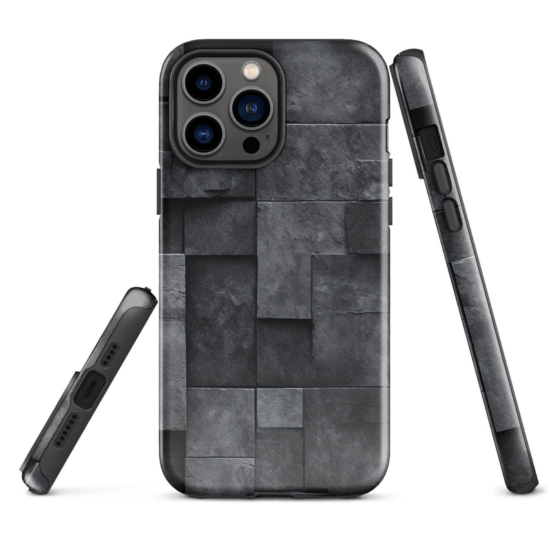Load image into Gallery viewer, Dark Grey Stone Cubes iPhone Case Hardshell 3D Wrap Thermal CREATIVETECH
