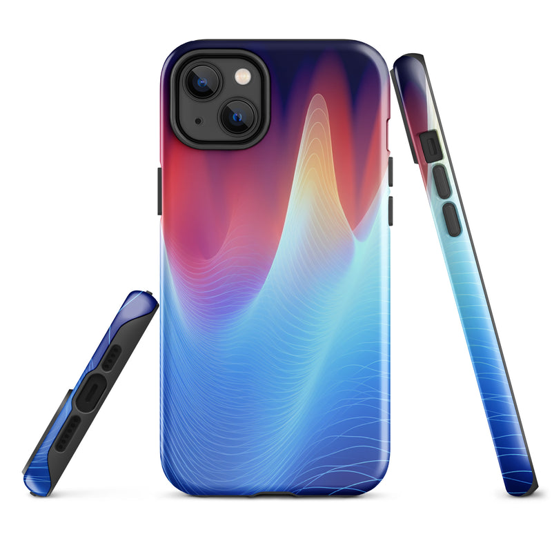Load image into Gallery viewer, Blue Abstract Sound Waves iPhone Case Hardshell 3D Wrap Thermal CREATIVETECH
