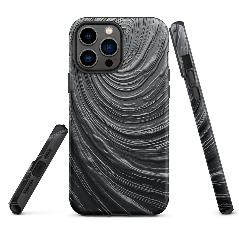 Load image into Gallery viewer, Damascus Steel Metal Swirl Dark Grey iPhone Case Hardshell 3D Wrap Thermal CREATIVETECH
