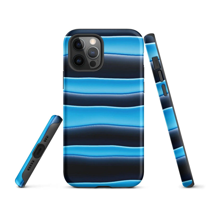 Load image into Gallery viewer, Black Blue Blob Stripes Double Layered Impact Resistant Tough iPhone Case 3D Wrap Matte or Glossy Finish CREATIVETECH
