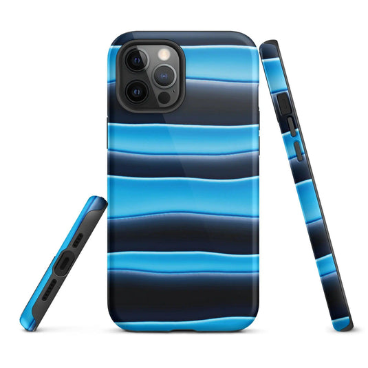 Black Blue Blob Stripes Double Layered Impact Resistant Tough iPhone Case 3D Wrap Matte or Glossy Finish CREATIVETECH