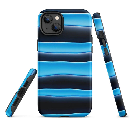 Black Blue Blob Stripes Double Layered Impact Resistant Tough iPhone Case 3D Wrap Matte or Glossy Finish CREATIVETECH