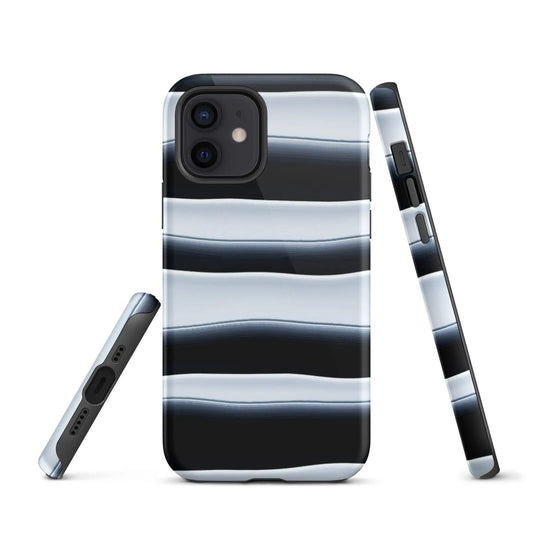 Black White Blob Stripes Double Layered Impact Resistant Tough iPhone Case 3D Wrap Matte or Glossy Finish CREATIVETECH
