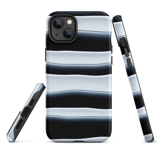 Black White Blob Stripes Double Layered Impact Resistant Tough iPhone Case 3D Wrap Matte or Glossy Finish CREATIVETECH