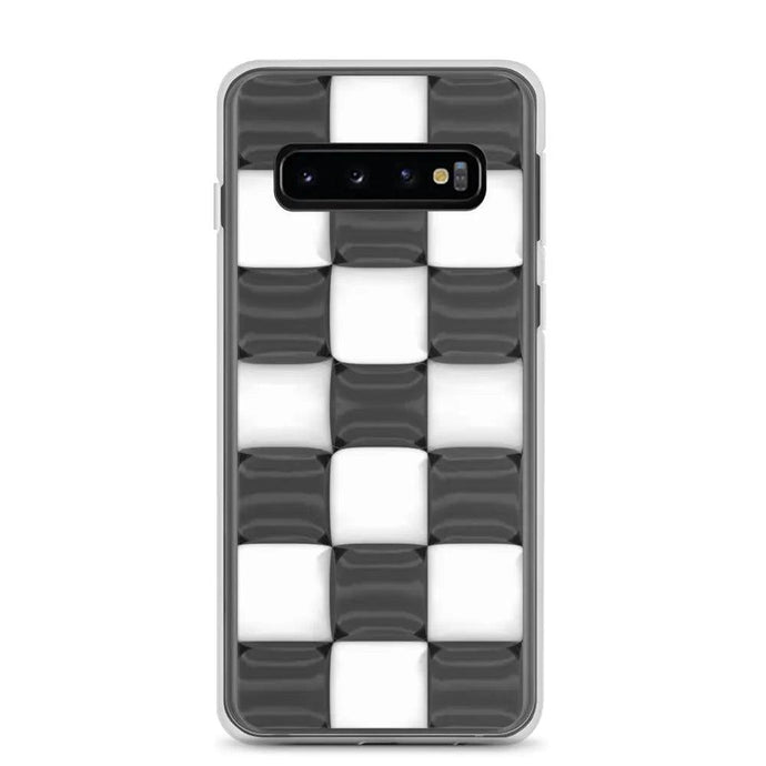 Black White Cubic Chess Board Style Flexible Clear Samsung Case Bump Resistant Corners CREATIVETECH