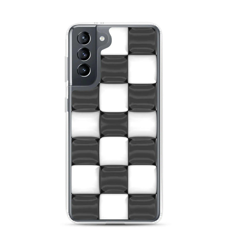 Load image into Gallery viewer, Black White Cubic Chess Board Style Flexible Clear Samsung Case Bump Resistant Corners CREATIVETECH
