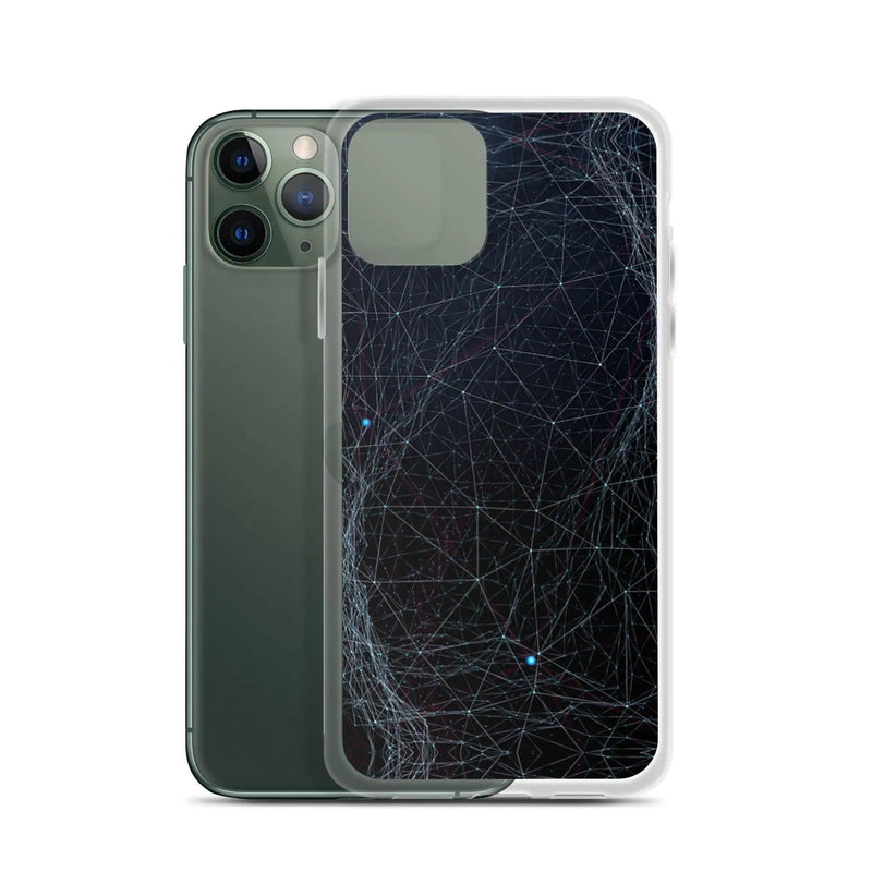 Load image into Gallery viewer, Blue Dark Cyber Polygon Flexible Clear iPhone Case Bump Resistant Corners CREATIVETECH
