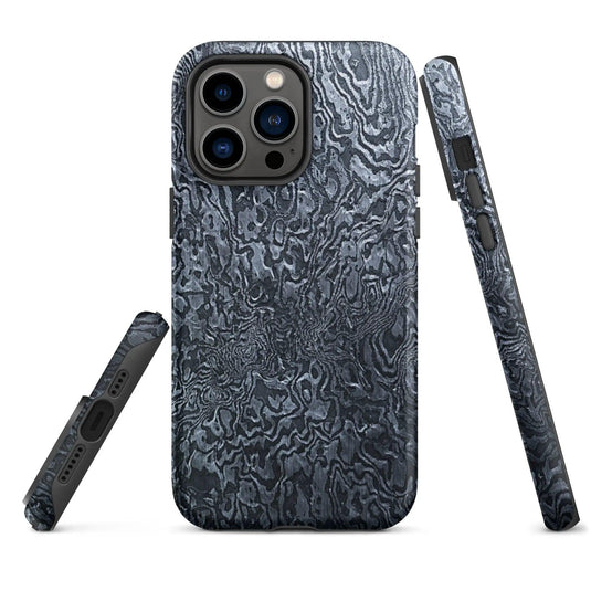 Damascus Steel Pattern Metal Double Layered Impact Resistant Tough iPhone Case 3D Wrap Matte or Glossy Finish CREATIVETECH