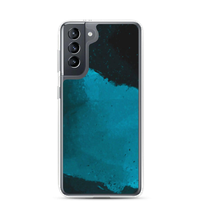 Dark Cyan Marine Blue Industrial Watercolor Paint Brush Style Flexible Clear Samsung Case Bump Resistant Corners CREATIVETECH