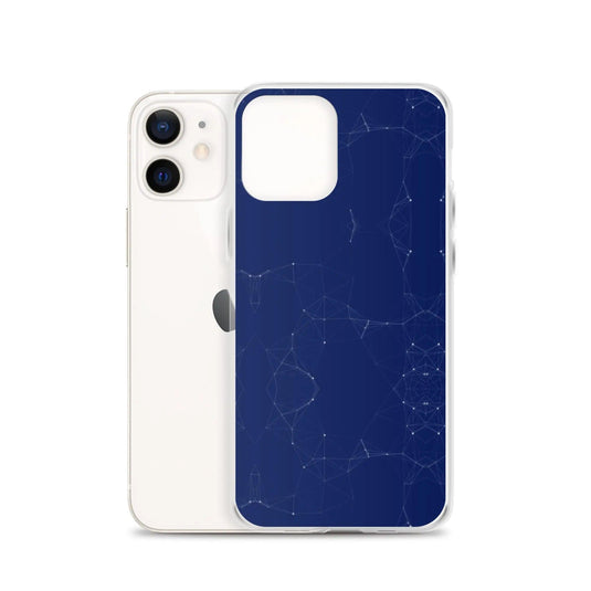 Dark Navy Blue Elegant Cyber Polygon Flexible Clear iPhone Case Bump Resistant Corners CREATIVETECH