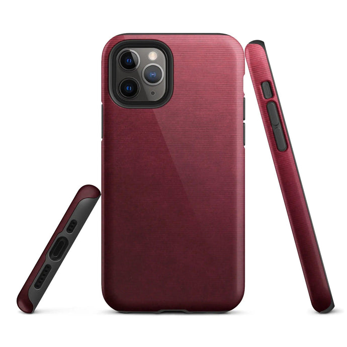 Dark Red Brushed Industrial Metal Double Layered Impact Resistant Tough iPhone Case 3D Wrap Matte or Glossy Finish CREATIVETECH