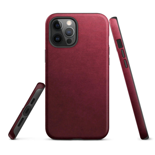 Dark Red Brushed Industrial Metal Double Layered Impact Resistant Tough iPhone Case 3D Wrap Matte or Glossy Finish CREATIVETECH