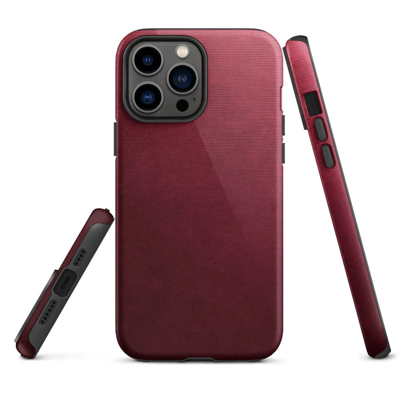 Load image into Gallery viewer, Dark Red Brushed Industrial Metal Double Layered Impact Resistant Tough iPhone Case 3D Wrap Matte or Glossy Finish CREATIVETECH
