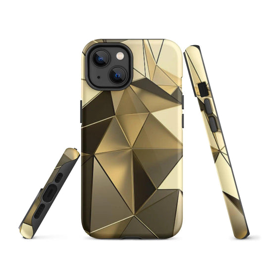Gold Polygon Metal Double Layered Impact Resistant Tough iPhone Case 3D Wrap Matte or Glossy Finish CREATIVETECH