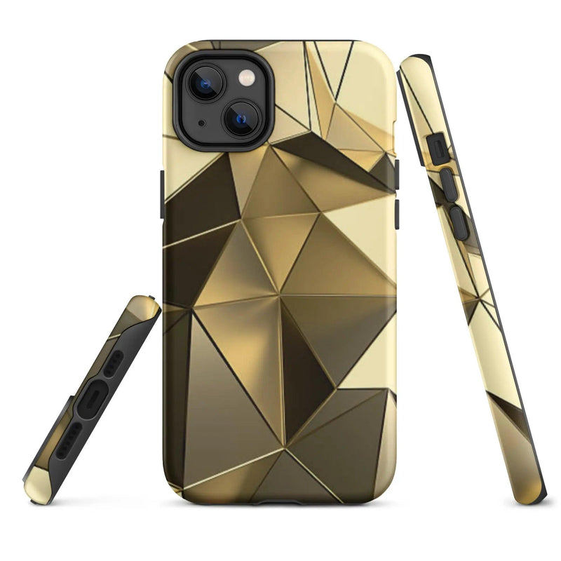 Load image into Gallery viewer, Gold Polygon Metal Double Layered Impact Resistant Tough iPhone Case 3D Wrap Matte or Glossy Finish CREATIVETECH
