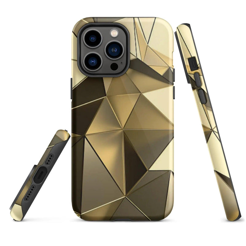 Load image into Gallery viewer, Gold Polygon Metal Double Layered Impact Resistant Tough iPhone Case 3D Wrap Matte or Glossy Finish CREATIVETECH
